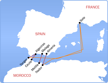 Morocco Ferries map