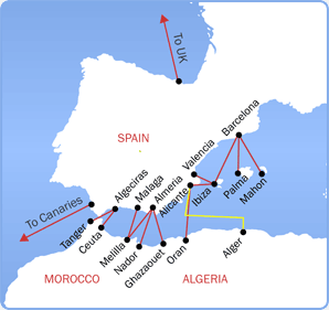 Spain Ferries map